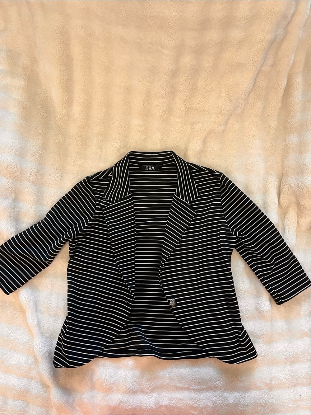 TOV Women's Black & White Striped Blazer Jacket